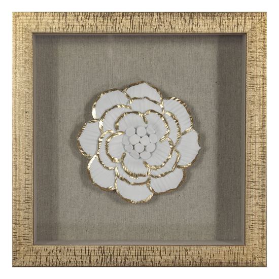 Picture of Gold Ceramic Flower Shadow Box Wall Décor (MS39291AP) 11.81” L x 11.81” H