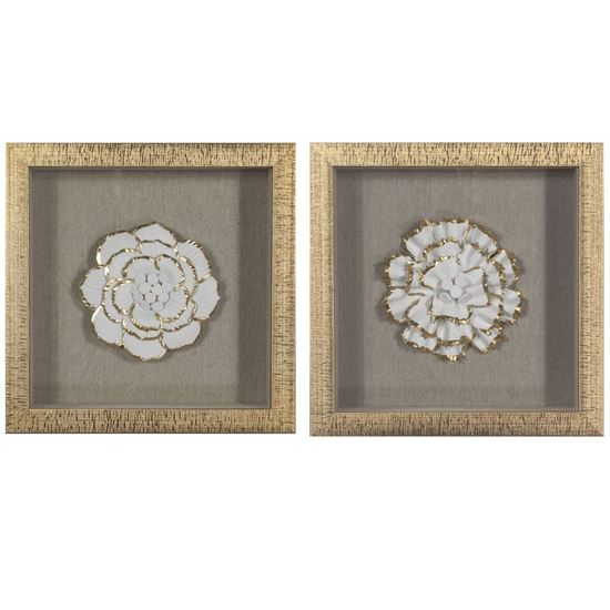 Picture of Gold Ceramic Flower Shadow Box Wall Décor (2 Piece Set)  (MS39291AP/BP) 11.81” L x 11.81” H